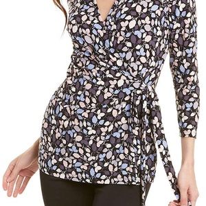 Anne Klein Faux Wrap Top Black/Peacock